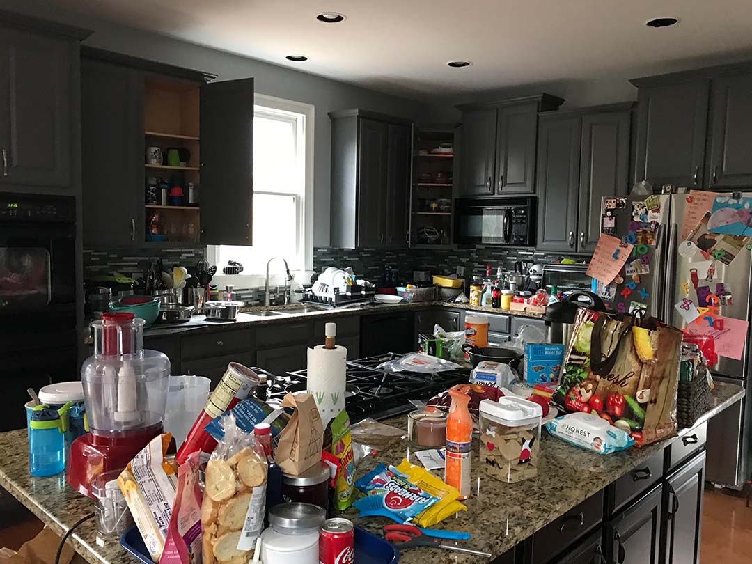 image of a kitchen cluttered before organizing